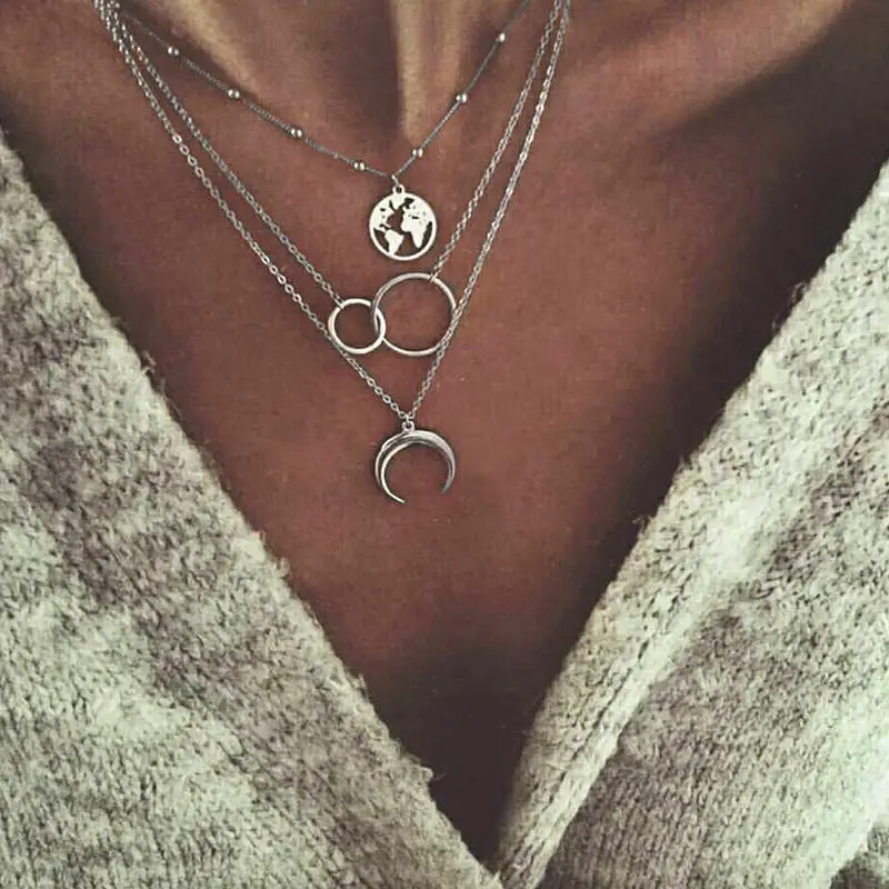 New Multilayer Moon Earth Map Necklaces & Pendant For Women Vintage Charm Silver Choker Necklace 2019 Bohemian Jewelry Wholesale
New Multilayer Moon Earth Map Necklaces & Pendant For Women Vintage Charm Silver Choker Necklace 2019 Bohemian Jewelry Wholesale
