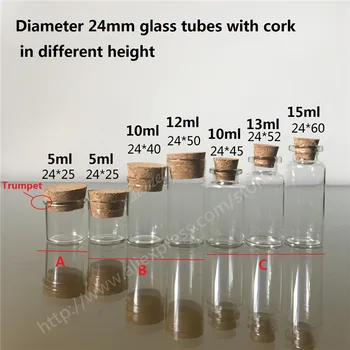200pcs Diameter 24mm Tubes, 5ml 10ml 12ml 13ml 15mlSmall Clear Glass Tube with Cork Stopper Mini Empty Glass Container Vials
200pcs Diameter 24mm Tubes, 5ml 10ml 12ml 13ml 15mlSmall Clear Glass Tube with Cork Stopper Mini Empty Glass Container Vials