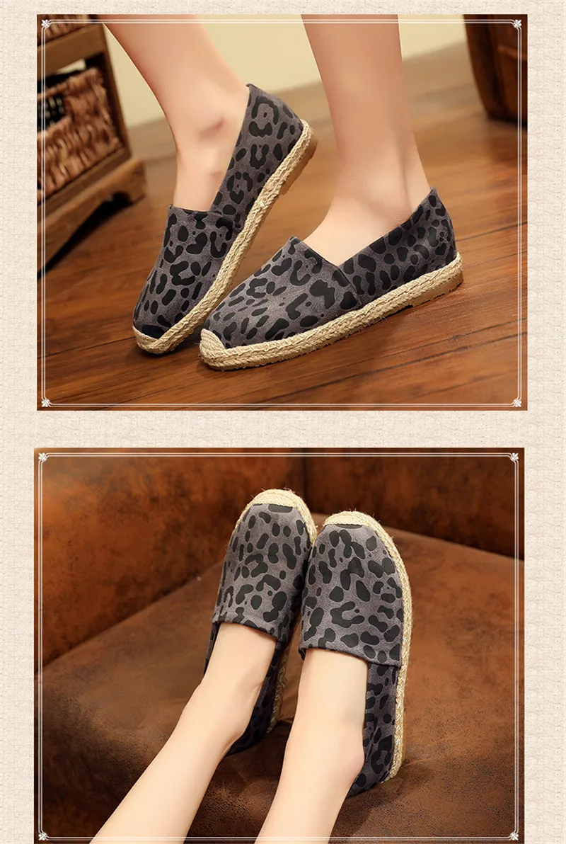 D Knight Leopard Grain Flat Shoes Women Hemp Fisherman Espadrilles Loafers Casual Round Toe Women Flat Shoes Size Big Size 35-40 (26)