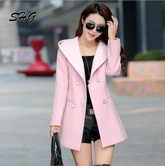 winter Slim cashmere woolen coat Korean fashion women's double breasted wool coat hooded SHG15101301
winter Slim cashmere woolen coat Korean fashion women's double breasted wool coat hooded SHG15101301