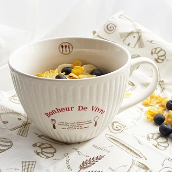 

590ml French White Large Soup Cereal Ceramic Mug Porcelain Coffee Mug Cup for Milk Breakfast Dinner