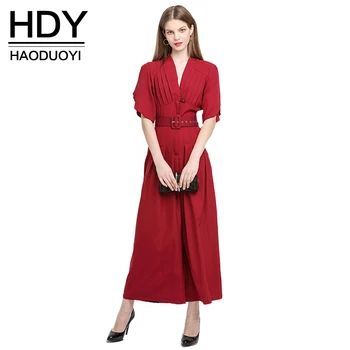 

HDY Haoduoyi 2020 Summer High Waist Slim Pocket New Woman Jumpsuit Romper V-Neck Short Sleeve Harem Fashion Jumpsuit