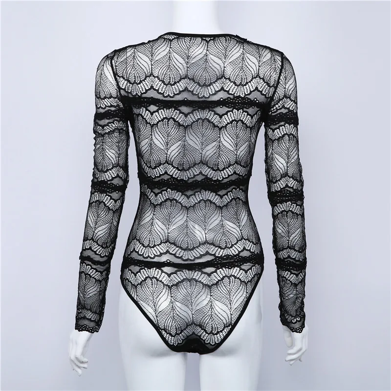 Women Lace-up Deep V transparent lacce bodysuit (16)