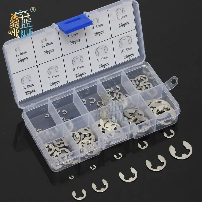 120/200 PCS 304 Stainless Steel Stainless Steel E Clip washer Assortment Kit Circlip retaining ring for shaft fastener M1.5~M10
120/200 PCS 304 Stainless Steel Stainless Steel E Clip washer Assortment Kit Circlip retaining ring for shaft fastener M1.5~M10