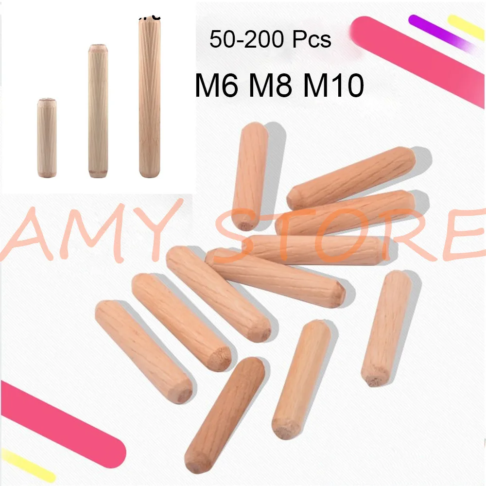 

50-200Pcs Wooden Furniture Fitting Dowel Cabinet Drawer Round Fluted Wood Craft Dowel Pins Rods Set M6 M8 M10