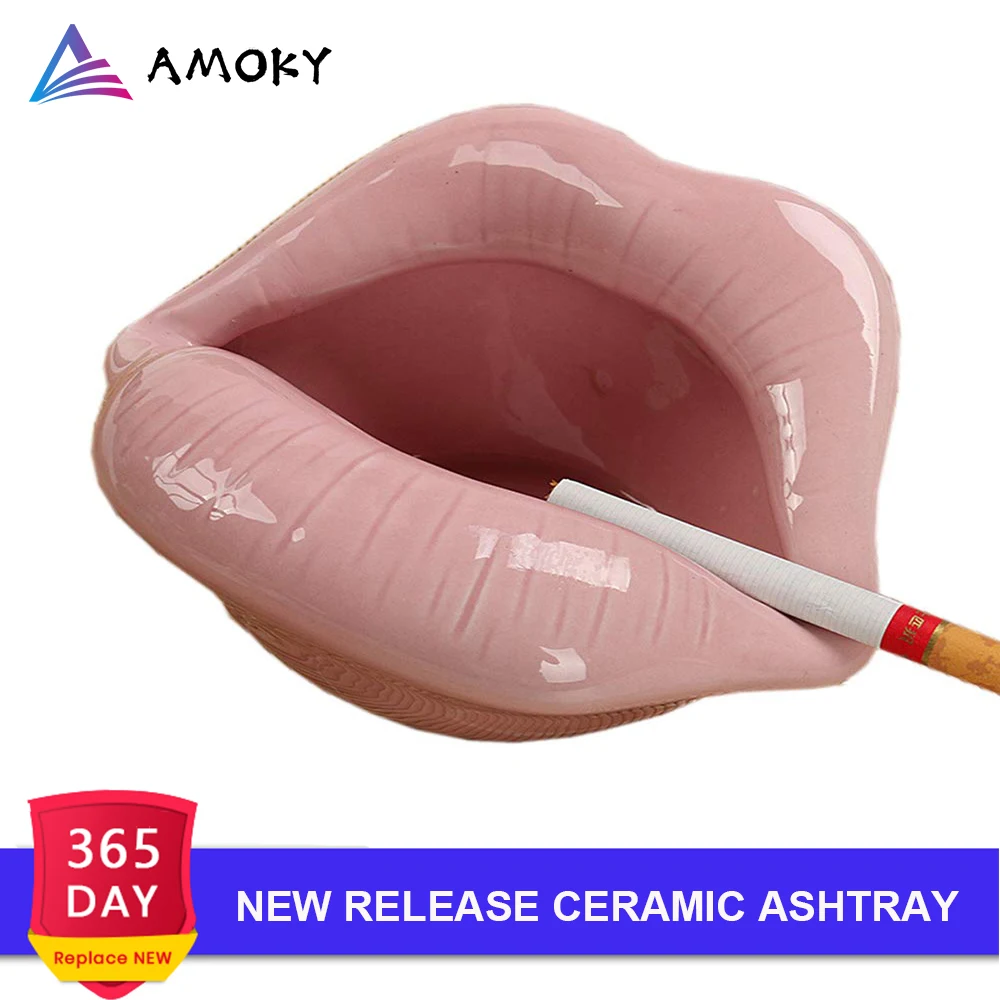 

AMOKY Cute Cartoon Ashtray Lips Ceramic Ashtray Creative Flower Pot Trendy Mouth Fashion Home Mini Send Boyfriend Gift