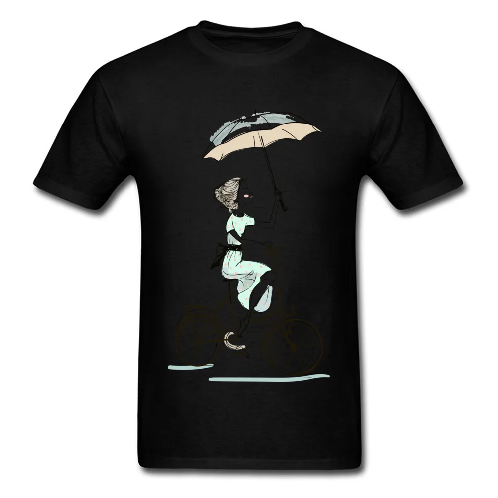 umbrellas girl riding a bicycle Fitted Men T Shirts Crewneck Short Sleeve All Cotton Tops & Tees Fitness Tight Tees umbrellas girl riding a bicycle black