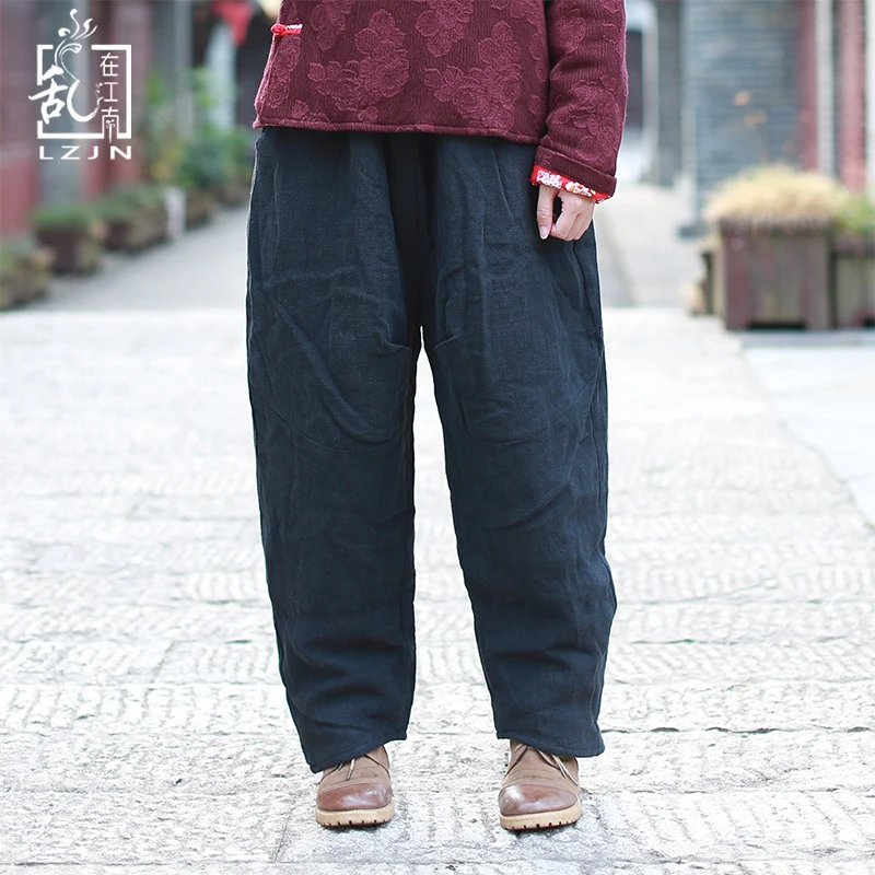 LZJN Warm Winter Trousers Thin Cotton Padded Women Long Pants Elastic Waist Black Harem Pants Linen Bottom Pantalon Femme 0944
LZJN Warm Winter Trousers Thin Cotton Padded Women Long Pants Elastic Waist Black Harem Pants Linen Bottom Pantalon Femme 0944