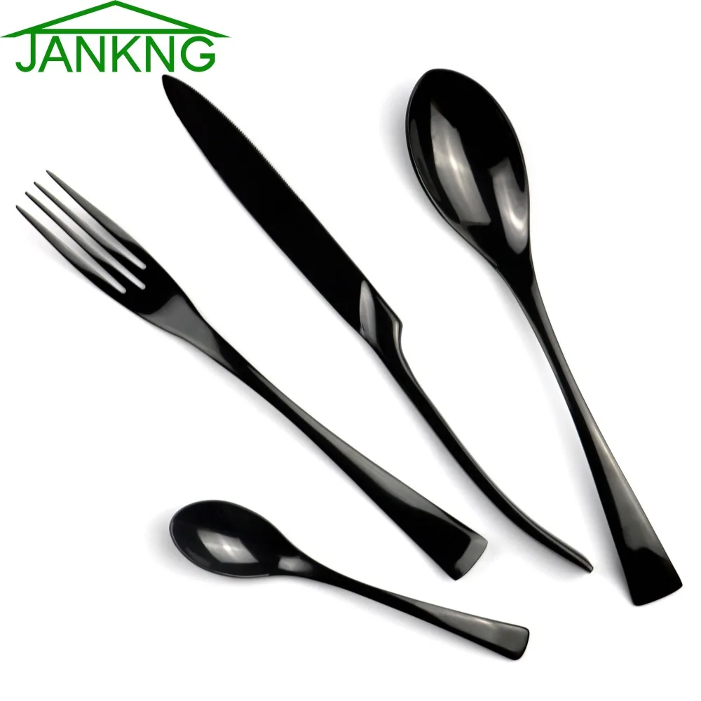 JANKNG 4Pcs/Lot Black Stainless Steel Dinnerware Polishing Cutlery Set Kitchen Tableware Fork Steak Knife TeaSpoon Dinner Set
JANKNG 4Pcs/Lot Black Stainless Steel Dinnerware Polishing Cutlery Set Kitchen Tableware Fork Steak Knife TeaSpoon Dinner Set