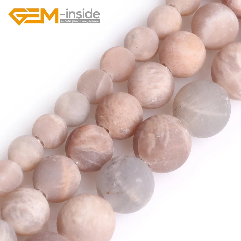 

6mm 8mm 10mm GEM-inside Big Hole 1.5mm-2mm Natural Sunstone Matte Frost Round Beads For Jewelry Making DIY Gifts 15" Wholesale!!
