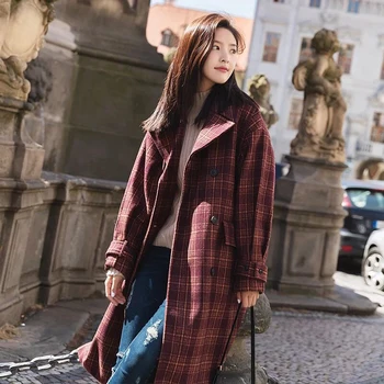 Temperament Medium long Woolen Coat Female Korean 2020 New Thin Plaid Fashion Double-breasted Woolen Jacket Women Tide XY067
Temperament Medium long Woolen Coat Female Korean 2020 New Thin Plaid Fashion Double-breasted Woolen Jacket Women Tide XY067