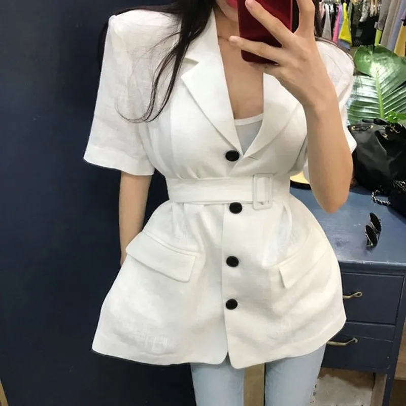 High Quality Summer Korea Split Plus Size Casual Coats Turn-Down Collar Slim Short Sleeve Belt Pockets Cotton Linen Jackets
High Quality Summer Korea Split Plus Size Casual Coats Turn-Down Collar Slim Short Sleeve Belt Pockets Cotton Linen Jackets