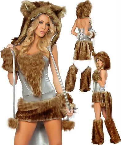 6 шт./компл. сексуальный большой костюм Bad Wolf косплей на Хэллоуин Волчья девочка