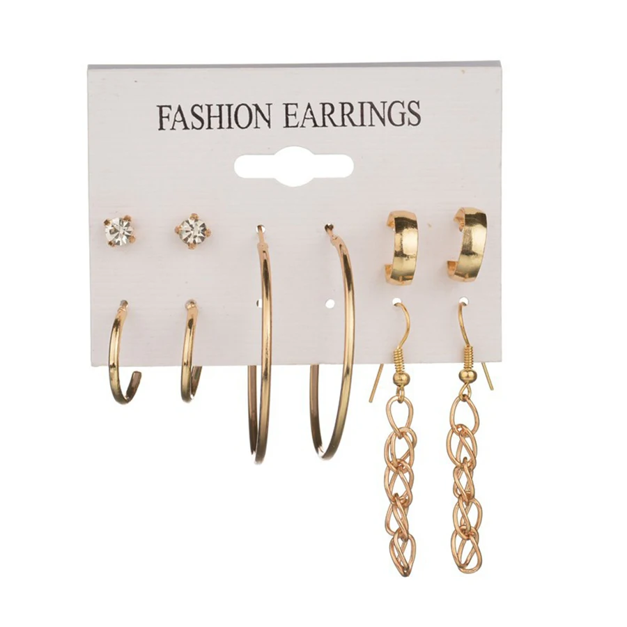 5Pair/Set Simple Design Alloy Hoop Earring Chain Long Pendant Earrings Circle Earring Silver Gold Color Ear Hoops Aros For Women
5Pair/Set Simple Design Alloy Hoop Earring Chain Long Pendant Earrings Circle Earring Silver Gold Color Ear Hoops Aros For Women