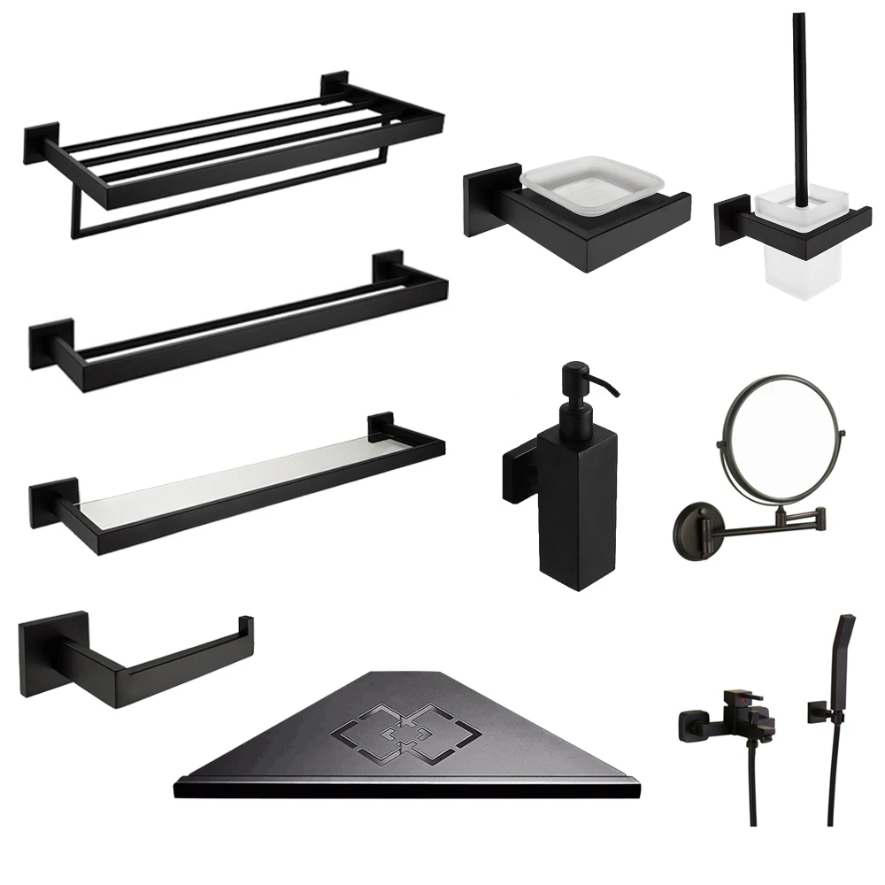 Toilet Brush Bathroom Mirror Square Hook Bathroom Accessories Set 304 Stainless Steel Black Soap Dispenser Bathroom Hardware Set
Toilet Brush Bathroom Mirror Square Hook Bathroom Accessories Set 304 Stainless Steel Black Soap Dispenser Bathroom Hardware Set