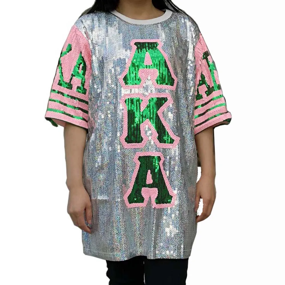 Greek Fashion Pink and green sexy Women Shirt Summer sequin Bling hip hop Sorority AKA Top Sequin T shirts coat
Greek Fashion Pink and green sexy Women Shirt Summer sequin Bling hip hop Sorority AKA Top Sequin T shirts coat