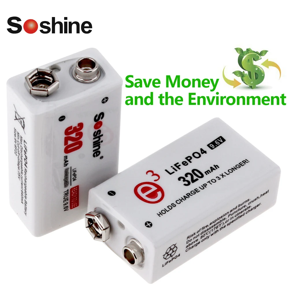 2pcs! Soshine 9V 6F22 Rechargeable Battery 320mAh 9V LiFePO4 Battery + Portable Battery Stroage Box Case
2pcs! Soshine 9V 6F22 Rechargeable Battery 320mAh 9V LiFePO4 Battery + Portable Battery Stroage Box Case