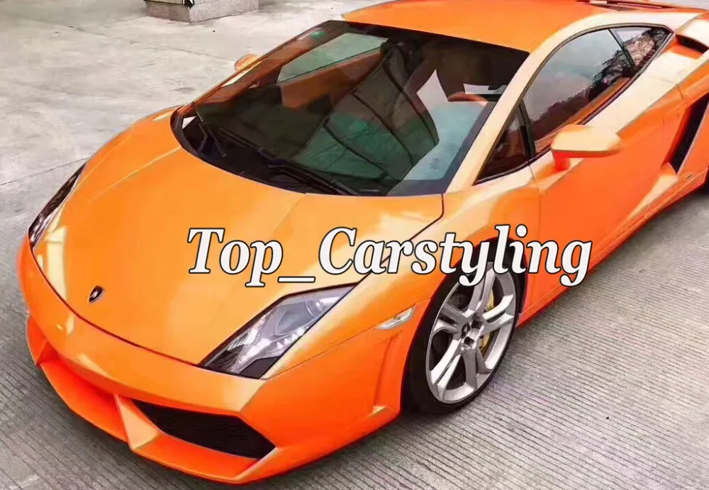 Gloss orange color flow with gold finish car wrapping film (5)