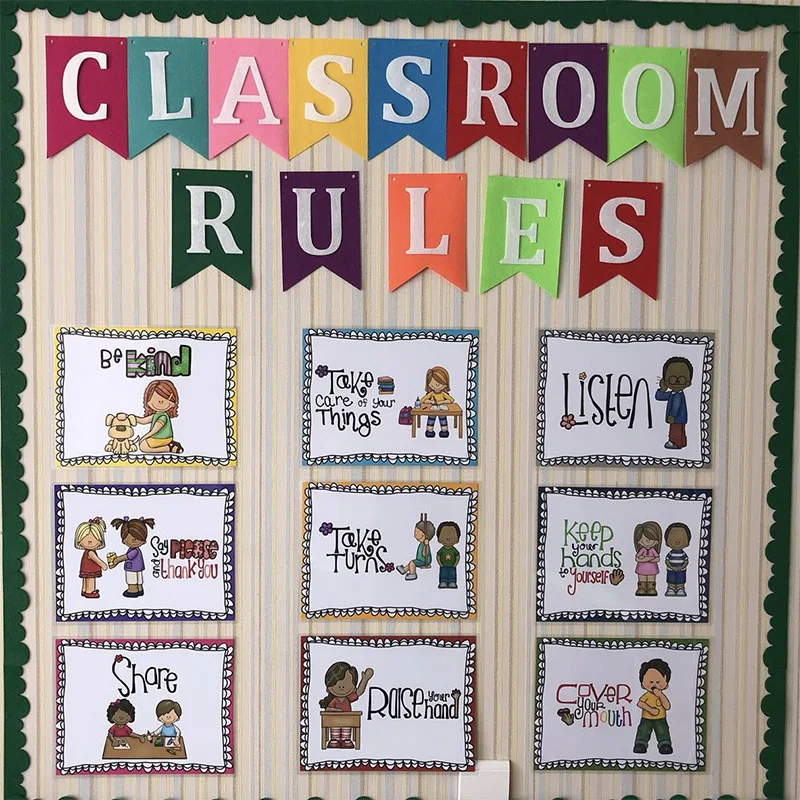 9pcs english poster classroom rules a4 big cards kindergarten rules chart