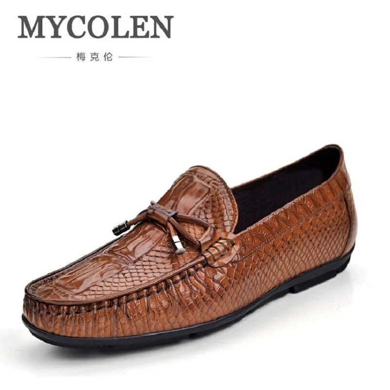 

MYCOLEN Vintage Leather Shoes Luxury Brand Crocodile Pattern Men Loafers Slip On Moccasins Men Shoes Casual chaussure homme