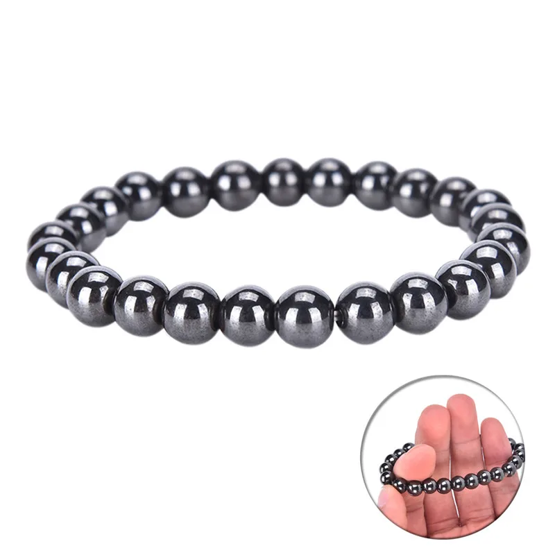 

Hot Unisex 1Pc Weight Loss Round Black Stone Magnetic Therapy Bracelet Health Care Luxury