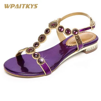 Purple Gold Two Colors Optional Women's Sandals Sweet Leather Rhinestone Women's Shoes Low-heeled Diamond Sandals Wedding Shoes 
Purple Gold Two Colors Optional Women's Sandals Sweet Leather Rhinestone Women's Shoes Low-heeled Diamond Sandals Wedding Shoes