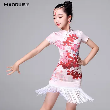 Fashion short-sleeve Flower print tassel Latin dance one-piece dresses for girl/children, ballroom Chinese Style costume MD7138
Fashion short-sleeve Flower print tassel Latin dance one-piece dresses for girl/children, ballroom Chinese Style costume MD7138