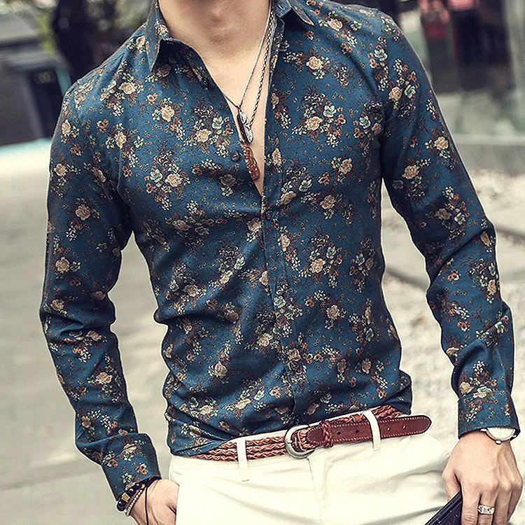 Men's Shirts Floral Printing Long Sleeve Fashion Casual Europe Style Cotton Flower Shirt Men 
Men's Shirts Floral Printing Long Sleeve Fashion Casual Europe Style Cotton Flower Shirt Men
