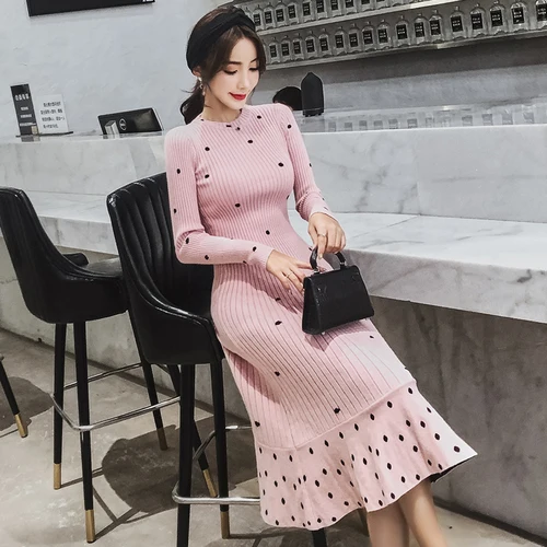 2018 autumn Winter New fashion Korean Women Polka Dot Long Sweater Pullover Over the Knee Knitted Sweater Dress high quality
2018 autumn Winter New fashion Korean Women Polka Dot Long Sweater Pullover Over the Knee Knitted Sweater Dress high quality