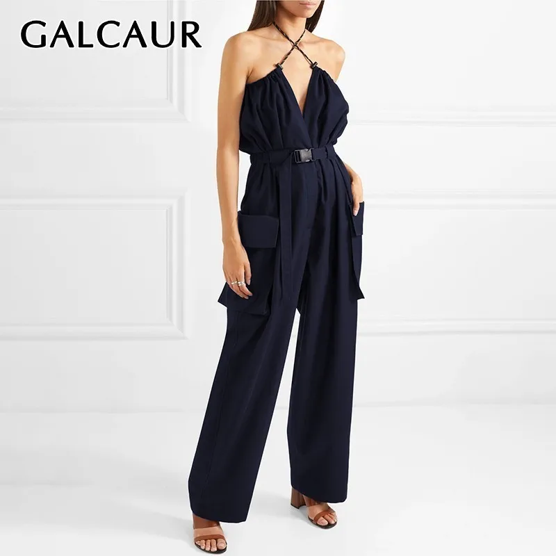 GALCAUR Solid Sleeveless Sexy Jumpsuit For Women Halter Backless Bandage High Waist With Sashes Pants Female Fashion 2019 Summer
GALCAUR Solid Sleeveless Sexy Jumpsuit For Women Halter Backless Bandage High Waist With Sashes Pants Female Fashion 2019 Summer
