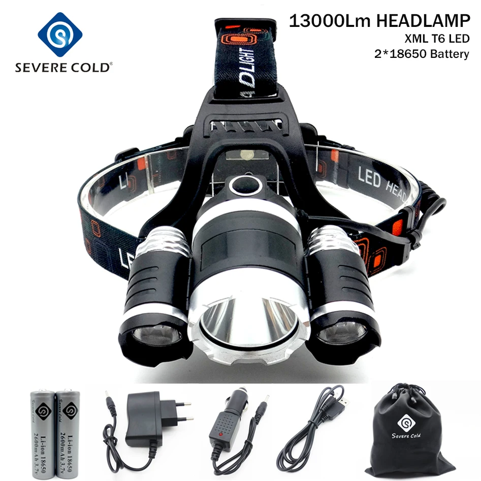 Severe Cold 13000Lm XML T6+2XPE LED Headlight Headlamp Head Lamp Light 4-mode Torch +2x18650 Battery+AC Charger & Car Charger
Severe Cold 13000Lm XML T6+2XPE LED Headlight Headlamp Head Lamp Light 4-mode Torch +2x18650 Battery+AC Charger & Car Charger