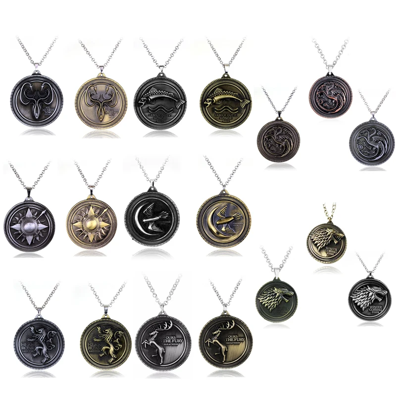 8 styles HBO Game of Thrones necklace House Stark Winter Is Coming Bronze 2" Metal Family Crest pendant jewelry souvenirs
8 styles HBO Game of Thrones necklace House Stark Winter Is Coming Bronze 2" Metal Family Crest pendant jewelry souvenirs