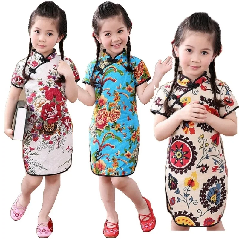 

Flower Baby Girl Dresses Summer Fashion Children Qipao Chinese New Year Girl's Cheongsam Clothes Outfits Floral Chi-Pao Dress