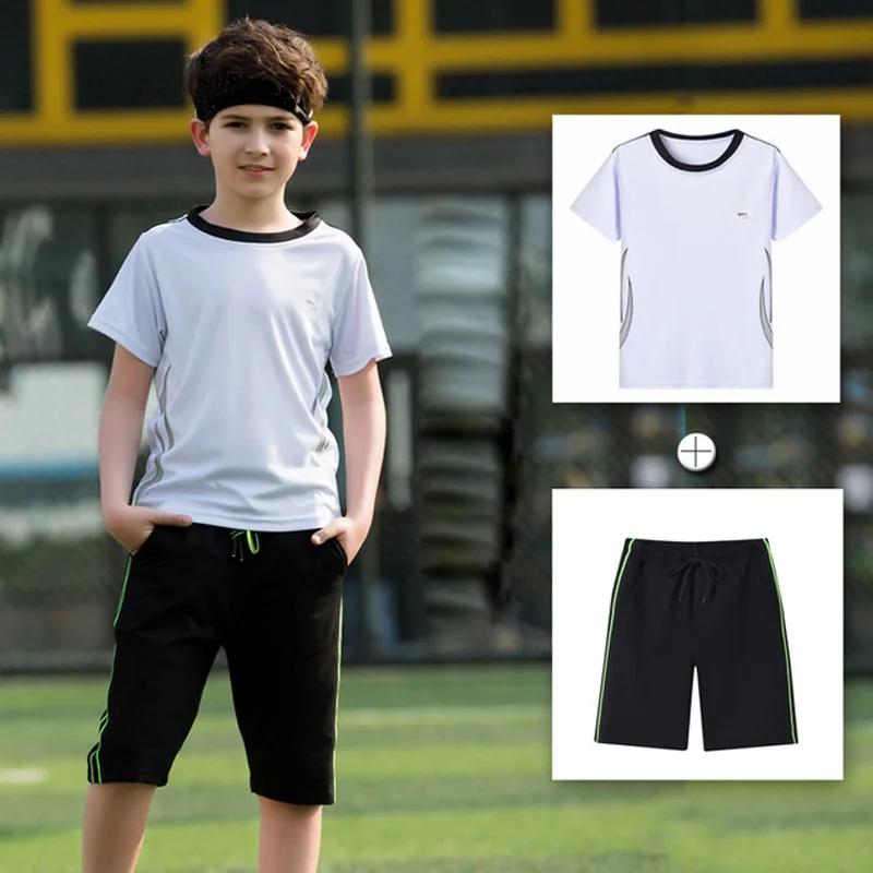 Фото 2019 New Summer Boys Sets Casual Sport Suits Big Clothing Kids Track Short Sleeve Tops Shorts 2 Pcs Set BC638 |