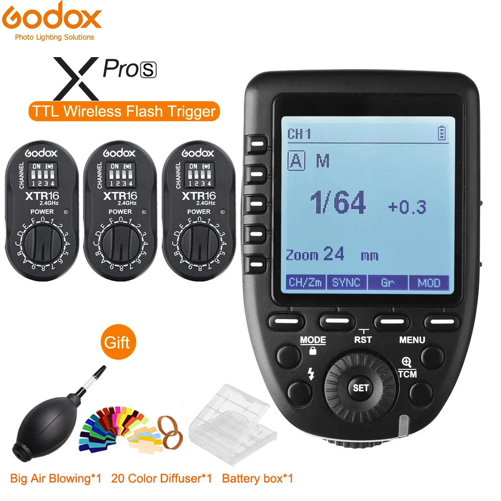 Godox Xpro-C/N/S/F/O/P TTL HSS Flash Trigger + 3PCS XTR-16 Receiver for Godox AD360 II /DE/QT/DP/QS/GS/SK/E Series studio Flash
Godox Xpro-C/N/S/F/O/P TTL HSS Flash Trigger + 3PCS XTR-16 Receiver for Godox AD360 II /DE/QT/DP/QS/GS/SK/E Series studio Flash