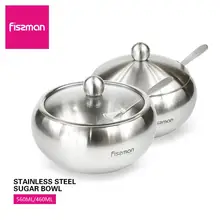 Fissman Sugar Bowl Stainless Steel Cruet with Lid&Spoon Salt Shaker Sauce Cruet Seasoning Jar Fissman Sugar Bowl Stainless Steel Cruet with Lid&Spoon Salt Shaker Sauce Cruet Seasoning Jar