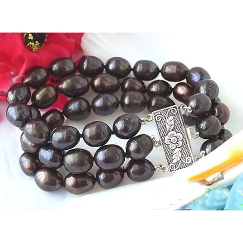 New Arriver Pearl Jewellery,3Rows 8inches 10-13mm Rice Black Freshwater Cultured Pearl Bracelet,Flower Clasp
New Arriver Pearl Jewellery,3Rows 8inches 10-13mm Rice Black Freshwater Cultured Pearl Bracelet,Flower Clasp
