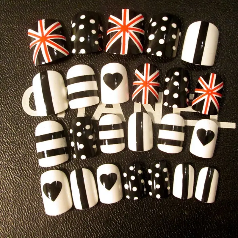 24pcs Kids False Nails Fake Full Nails With Designs Black White Striped Lovely Dots Sweet Heart 3D Fake Nails Clear Nail Tips
24pcs Kids False Nails Fake Full Nails With Designs Black White Striped Lovely Dots Sweet Heart 3D Fake Nails Clear Nail Tips