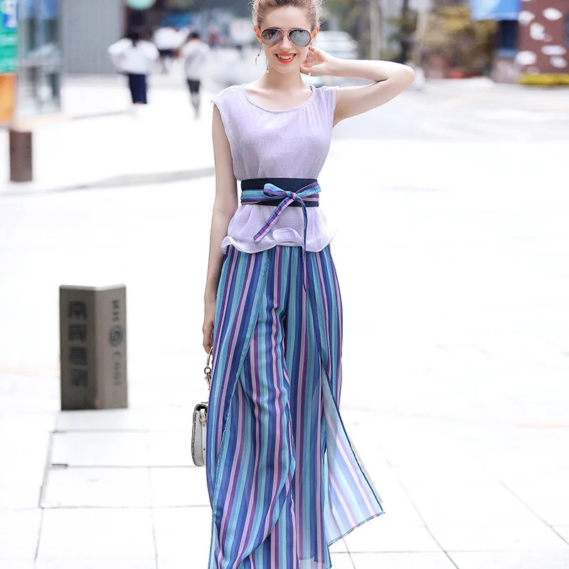 Runway Fashion Elegant Chiffon Pant Sets 2019 New Summer 2 Piece Set Women Sleeveless Blouse And Split Wide Leg Pants Sets Suits
Runway Fashion Elegant Chiffon Pant Sets 2019 New Summer 2 Piece Set Women Sleeveless Blouse And Split Wide Leg Pants Sets Suits