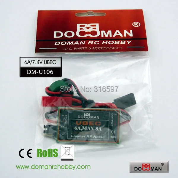 10pcs/lot DM-U106 DOMAN RC high voltage 6v/7.4v 6A output 2s-6S/8-25.5V Input Switch Mode UBEC
10pcs/lot DM-U106 DOMAN RC high voltage 6v/7.4v 6A output 2s-6S/8-25.5V Input Switch Mode UBEC