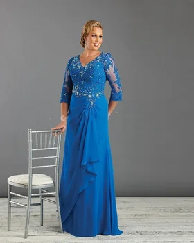EVERFEAG Blue Plus Size Mother Of The with Sleeve Dress