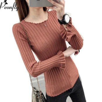 PEONFLY High-quality spring autumn Woman pullover fashion Solid color O-Neck long Ruffled sleeve Slim fit Elastic sweater Female
PEONFLY High-quality spring autumn Woman pullover fashion Solid color O-Neck long Ruffled sleeve Slim fit Elastic sweater Female