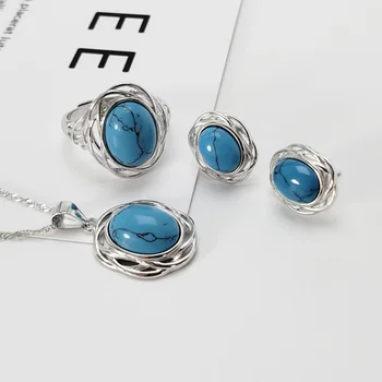 Genuine Solid s925 Silver Jewelry Sets Wire Braided For Women With Natural Turquoise Gemstone Accessories
Genuine Solid s925 Silver Jewelry Sets Wire Braided For Women With Natural Turquoise Gemstone Accessories