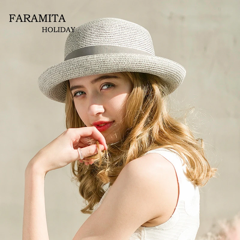 Faramita Holiday Bowler Hat Raffia Straw Hat Summer Sun Protection Women Weaving Caps Light Soft Hat Girls Sunscreen Cap Female 
Faramita Holiday Bowler Hat Raffia Straw Hat Summer Sun Protection Women Weaving Caps Light Soft Hat Girls Sunscreen Cap Female