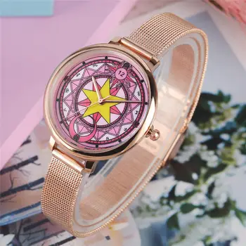 

Quartz Women Wristwatch 2019 Sailor Moon Series Premium Steel Mesh Band Leather Strap Clock Female Pentagram reloj de mujer