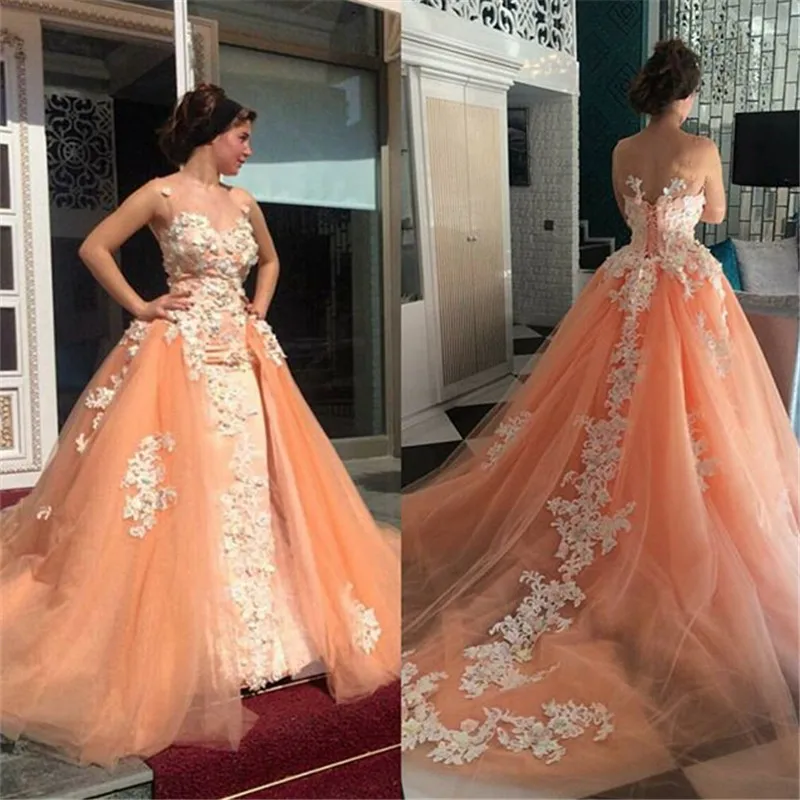 Custom Luxury New Elegant White Applique Orange Tulle Wedding Dress Detachable train Bridal Gowns vestido de noiva
Custom Luxury New Elegant White Applique Orange Tulle Wedding Dress Detachable train Bridal Gowns vestido de noiva