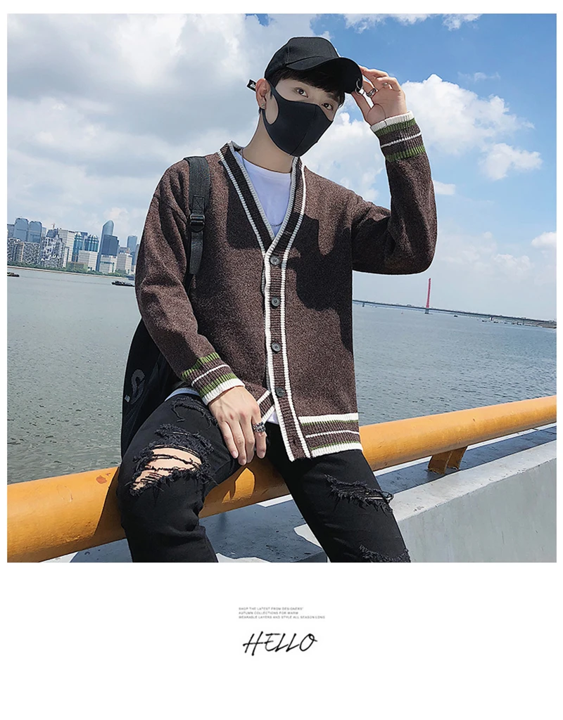 Check Button Cardigan Male Oversize Loose Streetwear (22)