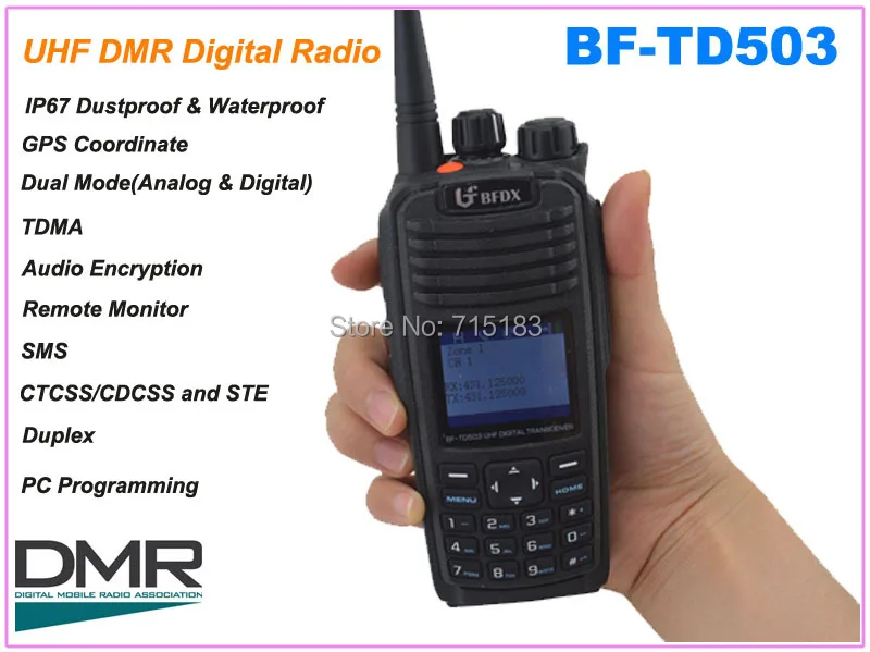 BF-TD503 UHF 400-470MHz DMR Digital Portable Two-way Radio ( Analog&Digital) with GPS Coordinate,IP67 Waterproof dustproof
BF-TD503 UHF 400-470MHz DMR Digital Portable Two-way Radio ( Analog&Digital) with GPS Coordinate,IP67 Waterproof dustproof