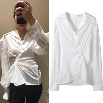New spring of 2018 the Europe and the United States lapel white small jacket fold contracted joker shirt female
New spring of 2018 the Europe and the United States lapel white small jacket fold contracted joker shirt female