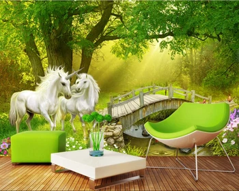 

Papel de parede Fantasy Forest White Horse Fresh 3D wallpaper,living room bedroom sofa TV backdrop mural wall papers home decor